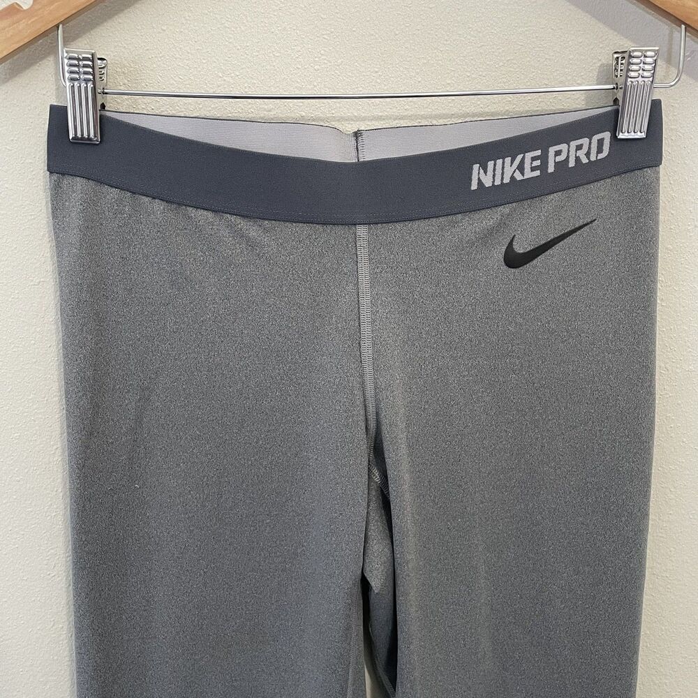 NIKE Pro Dri Fit Leggings Womens M Grey Full Length Mid Rise Running Pants - Picture 3 of 7